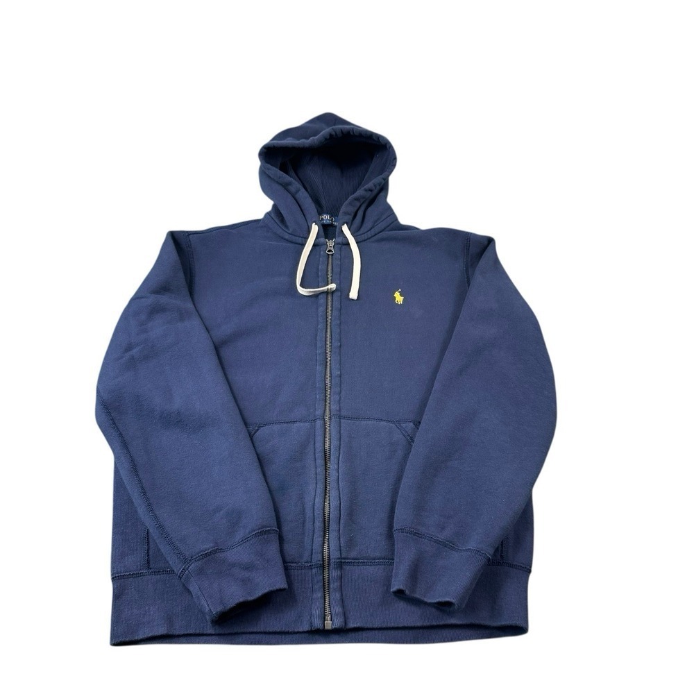 Polo Ralph Lauren Blue Yellow Pony Logo Full Zip Heavy Hooded Jacket Size Medium